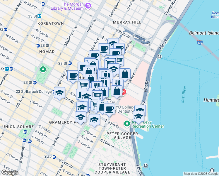 map of restaurants, bars, coffee shops, grocery stores, and more near in New York