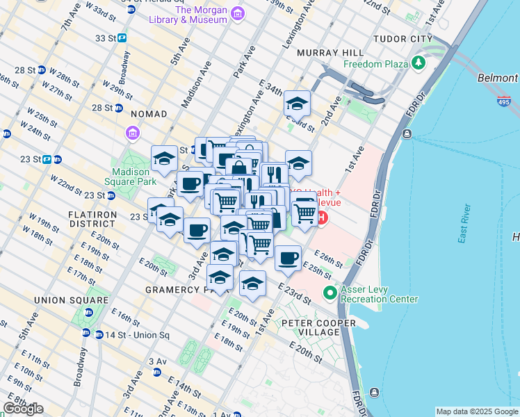 map of restaurants, bars, coffee shops, grocery stores, and more near in New York