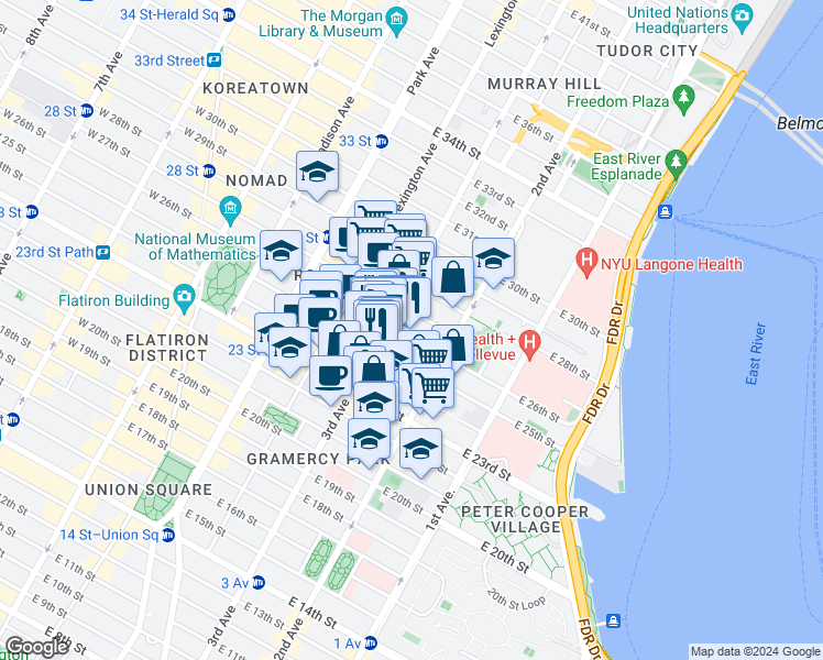 map of restaurants, bars, coffee shops, grocery stores, and more near in New York