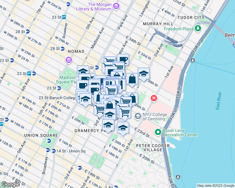 map of restaurants, bars, coffee shops, grocery stores, and more near in New York