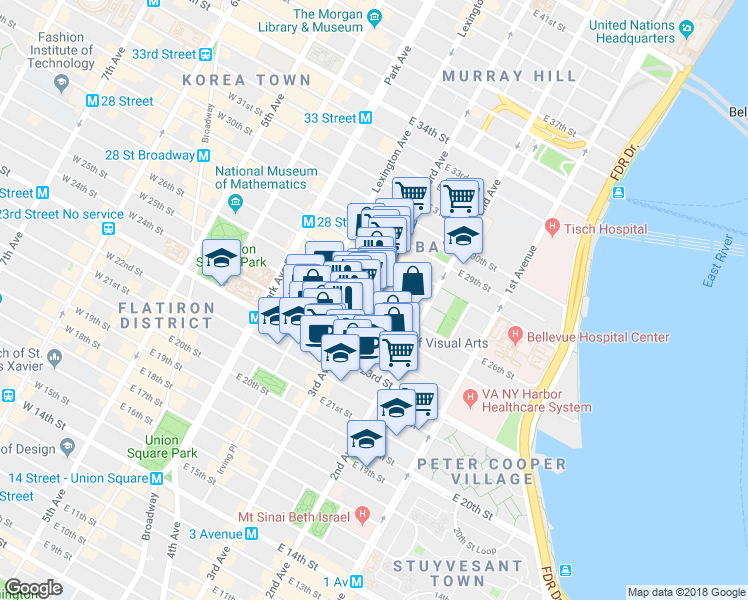 map of restaurants, bars, coffee shops, grocery stores, and more near in New York