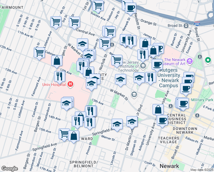 map of restaurants, bars, coffee shops, grocery stores, and more near 26 Krueger Court in Newark
