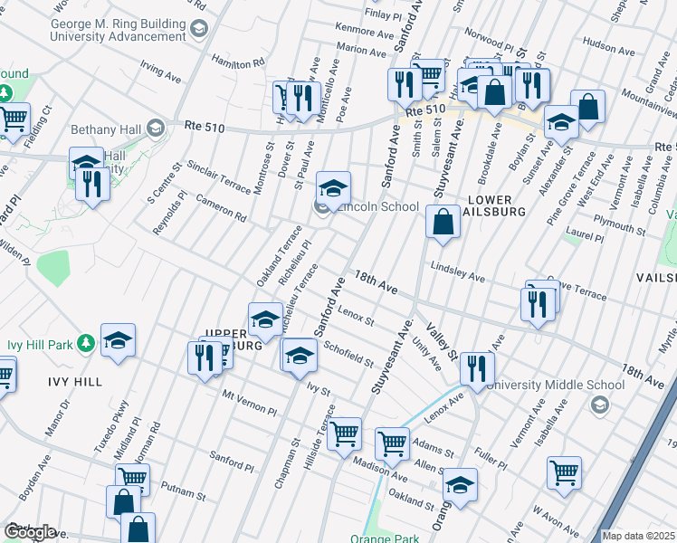 map of restaurants, bars, coffee shops, grocery stores, and more near in Newark