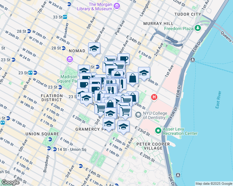 map of restaurants, bars, coffee shops, grocery stores, and more near in New York