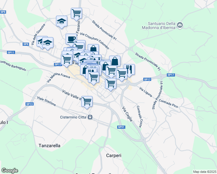 map of restaurants, bars, coffee shops, grocery stores, and more near 25 Via Cappuccini in Cisternino