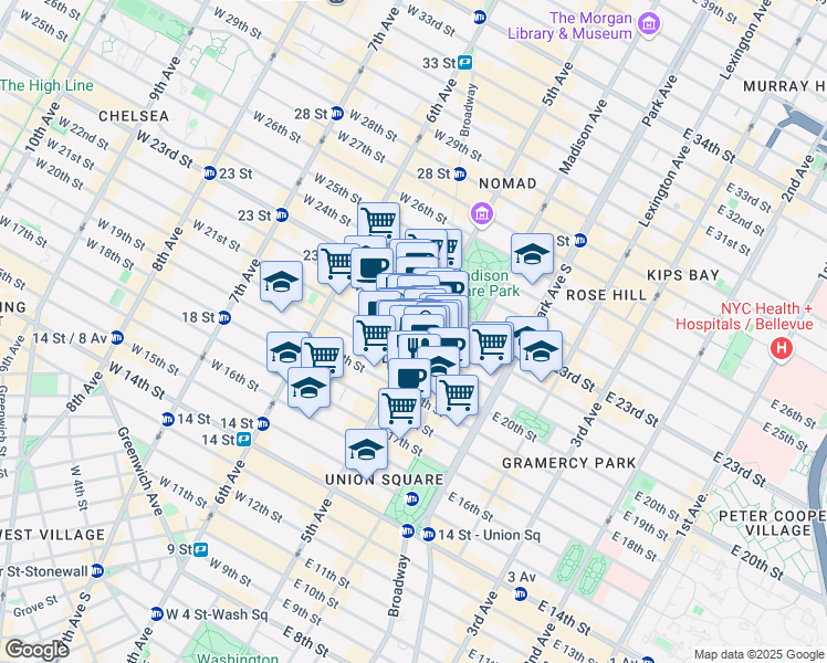 map of restaurants, bars, coffee shops, grocery stores, and more near in New York