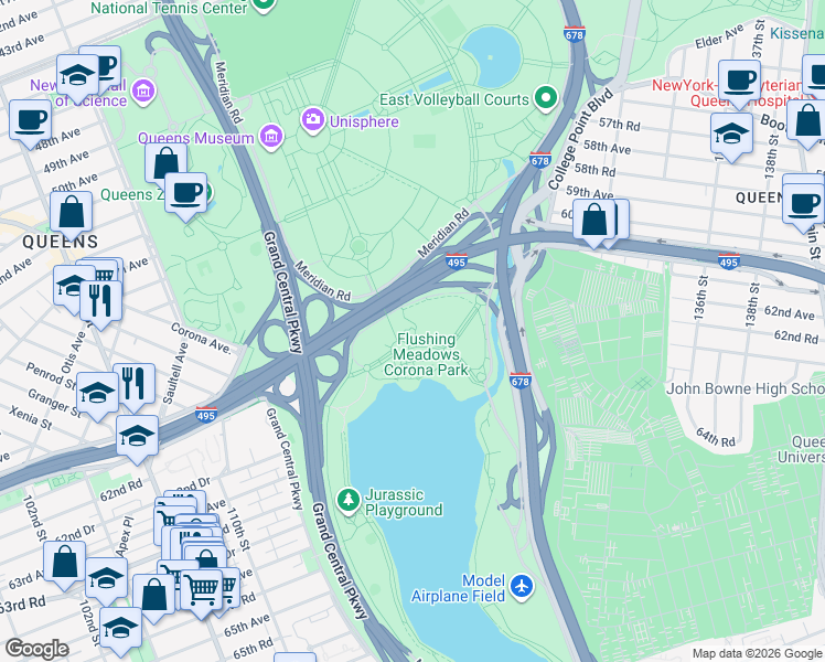 map of restaurants, bars, coffee shops, grocery stores, and more near 17 Ederle Promenade in Queens