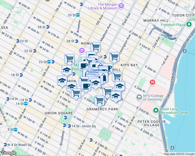 map of restaurants, bars, coffee shops, grocery stores, and more near in New York