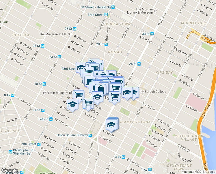 map of restaurants, bars, coffee shops, grocery stores, and more near 928 Broadway in New York