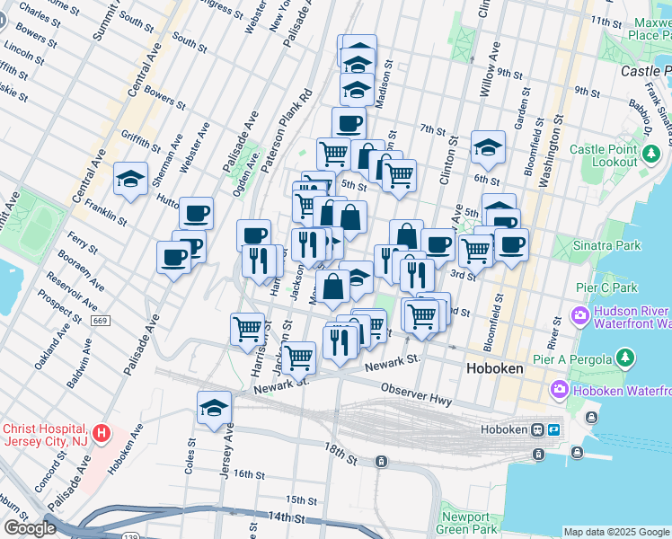 map of restaurants, bars, coffee shops, grocery stores, and more near 509 2nd Street in Hoboken