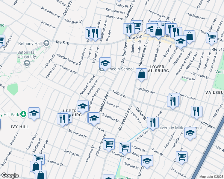 map of restaurants, bars, coffee shops, grocery stores, and more near 53 Commonwealth Avenue in Newark