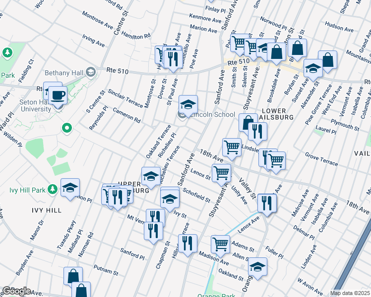 map of restaurants, bars, coffee shops, grocery stores, and more near in Newark