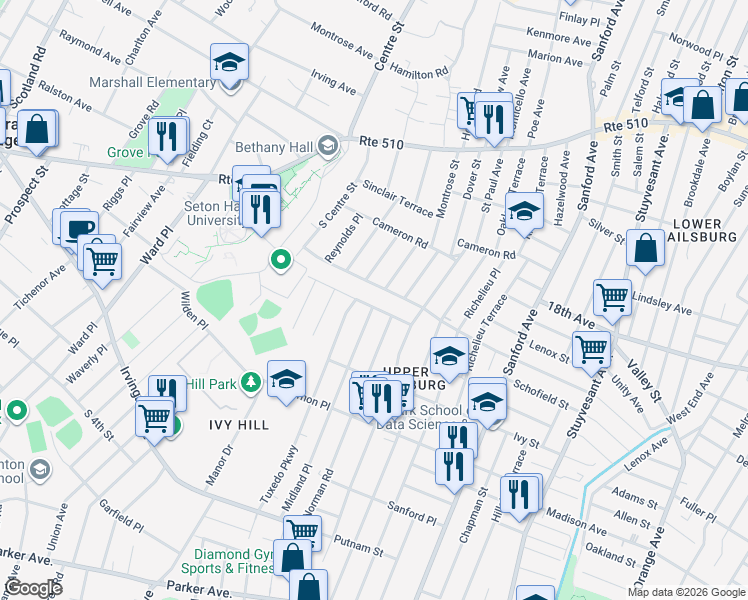 map of restaurants, bars, coffee shops, grocery stores, and more near 7 Norman Road in Newark