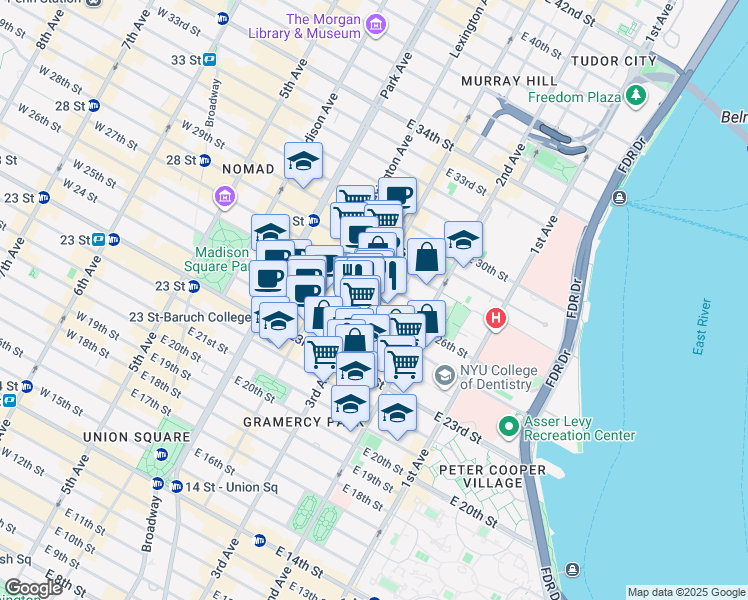 map of restaurants, bars, coffee shops, grocery stores, and more near in New York