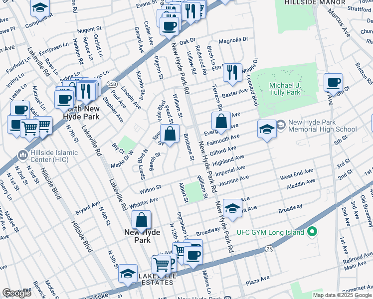 map of restaurants, bars, coffee shops, grocery stores, and more near 8 Sperry Court in New Hyde Park