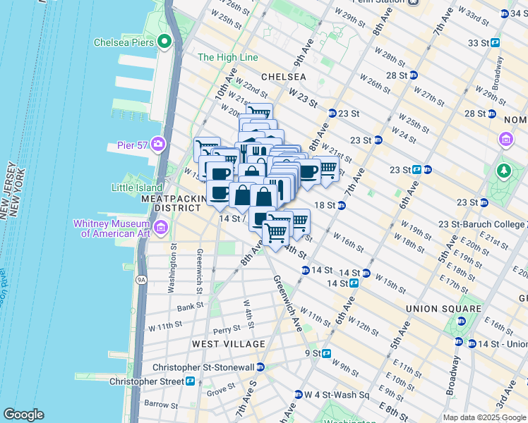 map of restaurants, bars, coffee shops, grocery stores, and more near in New York