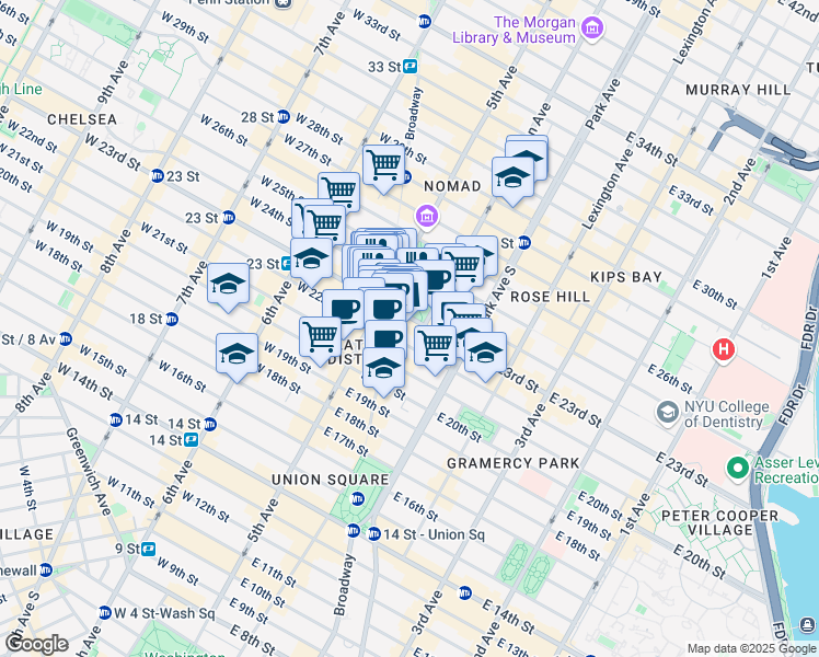 map of restaurants, bars, coffee shops, grocery stores, and more near in New York