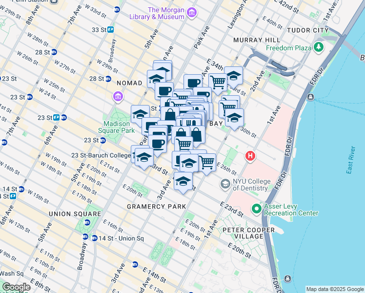 map of restaurants, bars, coffee shops, grocery stores, and more near 376 3rd Avenue in New York
