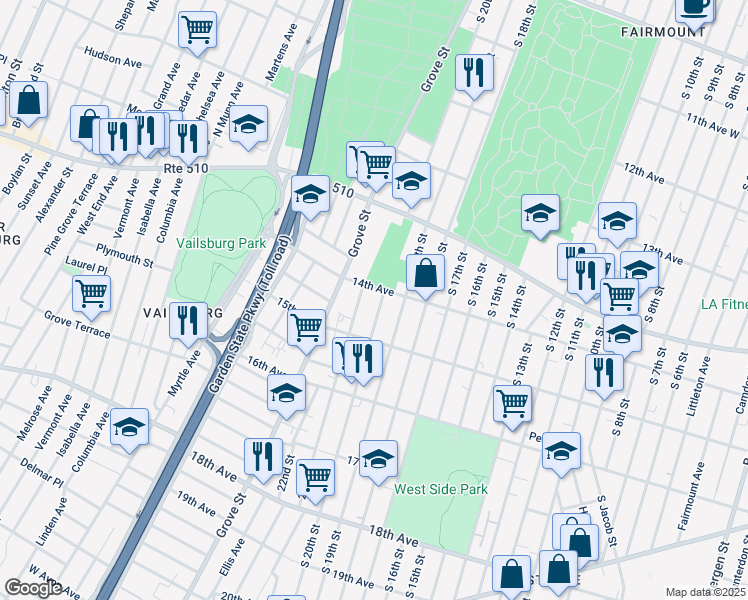 map of restaurants, bars, coffee shops, grocery stores, and more near 408 14th Avenue in Irvington