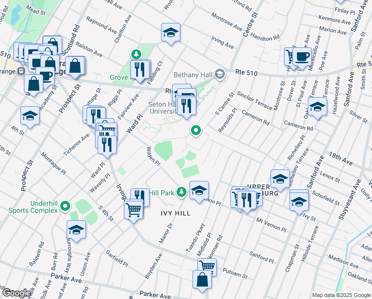 map of restaurants, bars, coffee shops, grocery stores, and more near 400 West South Orange Avenue in South Orange