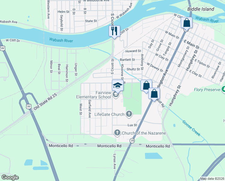 map of restaurants, bars, coffee shops, grocery stores, and more near 846 South Cicott Street in Logansport