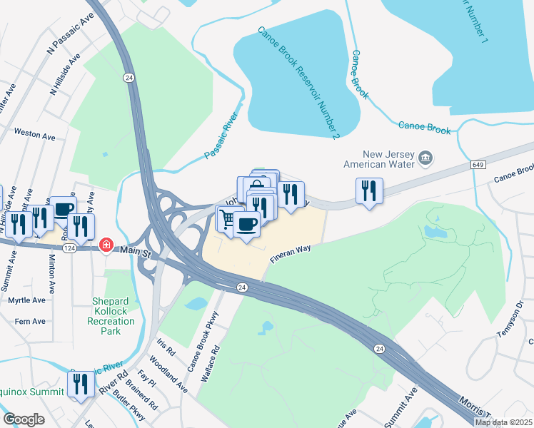 map of restaurants, bars, coffee shops, grocery stores, and more near 1200 Morris Turnpike in Millburn
