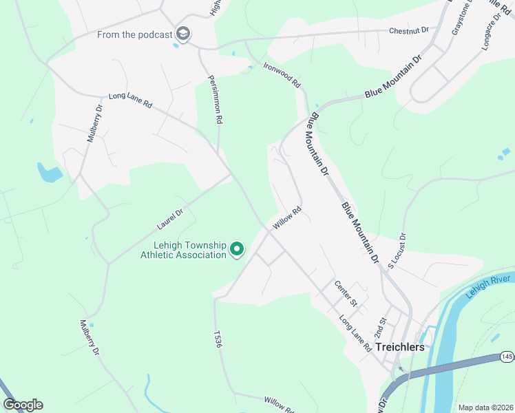 map of restaurants, bars, coffee shops, grocery stores, and more near 467 Willow Road in Walnutport