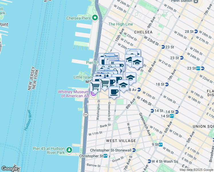 map of restaurants, bars, coffee shops, grocery stores, and more near in New York