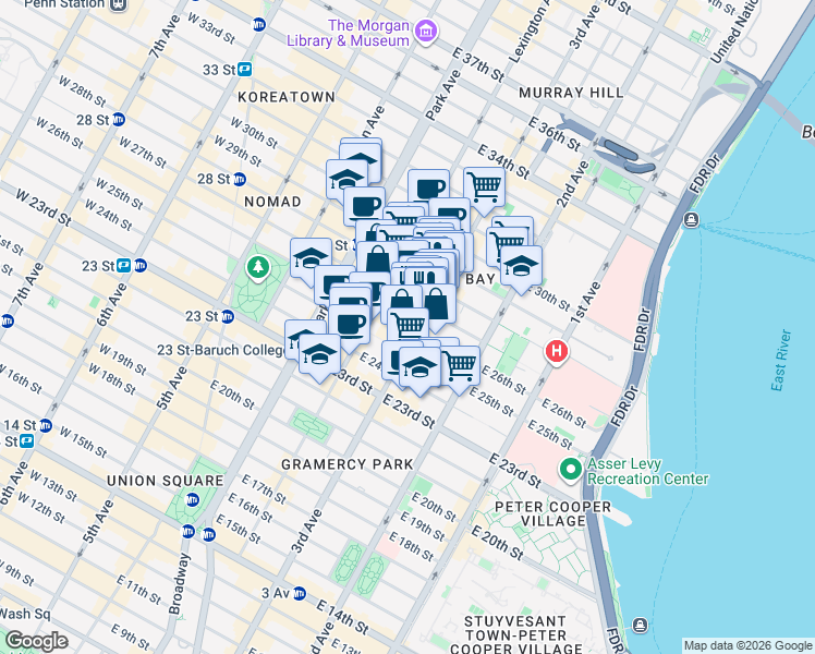map of restaurants, bars, coffee shops, grocery stores, and more near in New York