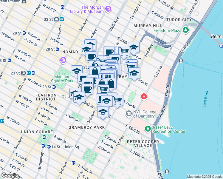 map of restaurants, bars, coffee shops, grocery stores, and more near 376 3rd Avenue in New York