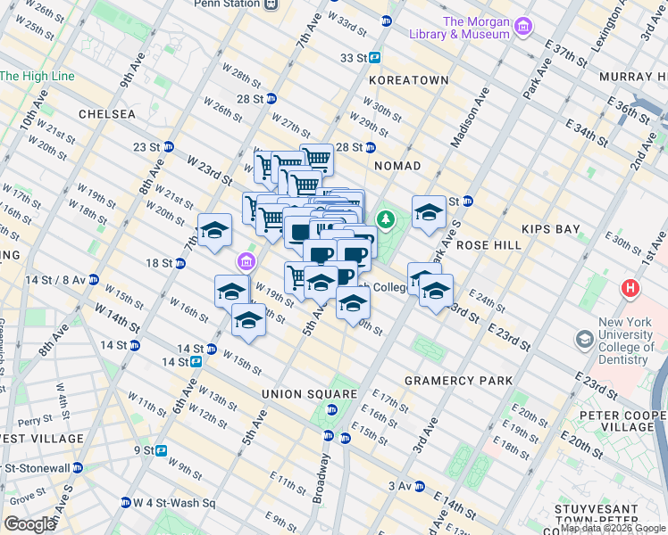 map of restaurants, bars, coffee shops, grocery stores, and more near 170 5th Avenue in New York