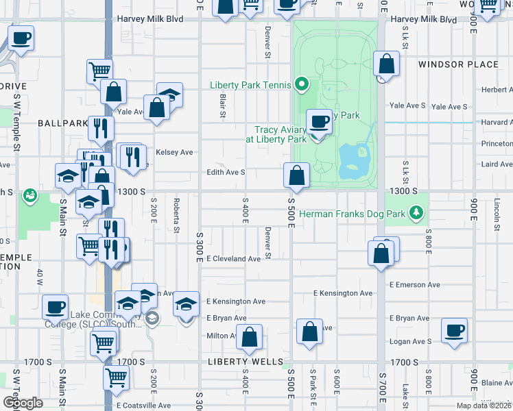 map of restaurants, bars, coffee shops, grocery stores, and more near 419 East Sherman Avenue in Salt Lake City