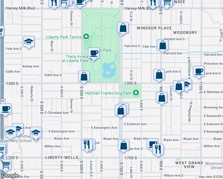 map of restaurants, bars, coffee shops, grocery stores, and more near 1326 South Green Street in Salt Lake City
