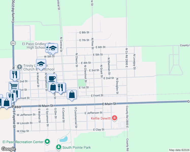 map of restaurants, bars, coffee shops, grocery stores, and more near 200-298 North Pine Street in El Paso