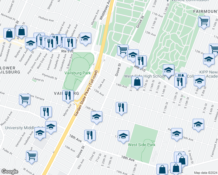 map of restaurants, bars, coffee shops, grocery stores, and more near 432 14th Avenue in Irvington