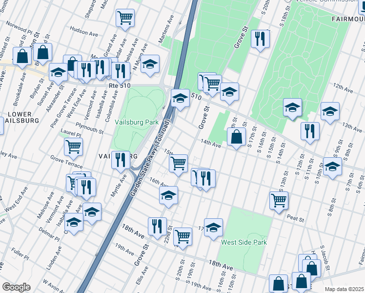map of restaurants, bars, coffee shops, grocery stores, and more near 432 14th Avenue in Irvington