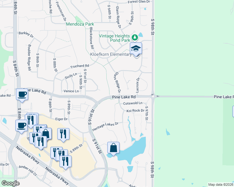 map of restaurants, bars, coffee shops, grocery stores, and more near 6855 Glass Ridge Place in Lincoln