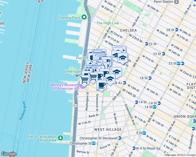 map of restaurants, bars, coffee shops, grocery stores, and more near in New York