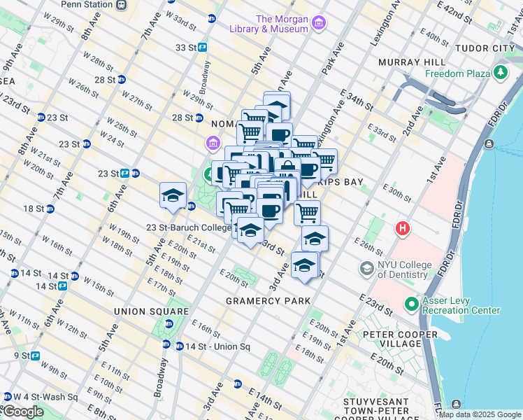 map of restaurants, bars, coffee shops, grocery stores, and more near in New York