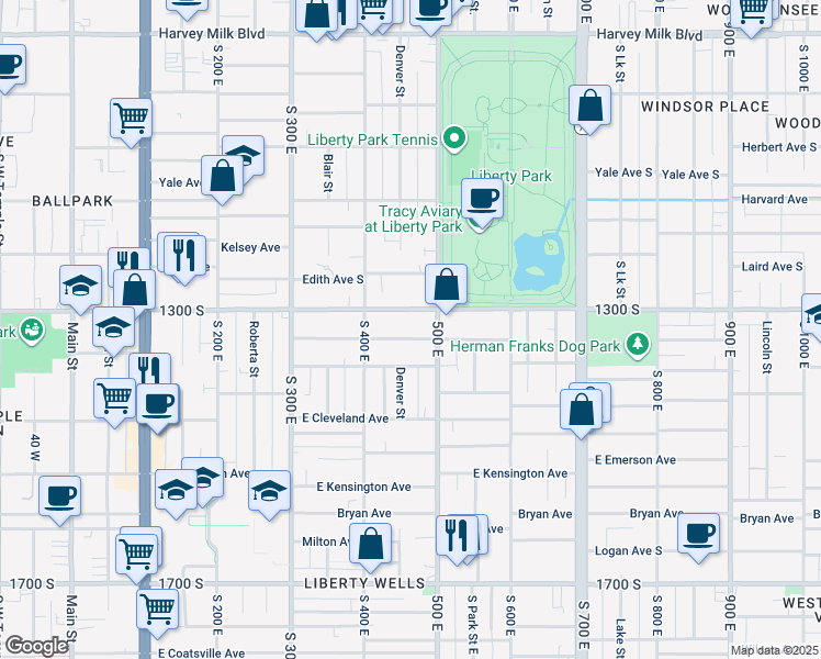 map of restaurants, bars, coffee shops, grocery stores, and more near 457 East Sherman Avenue in Salt Lake City