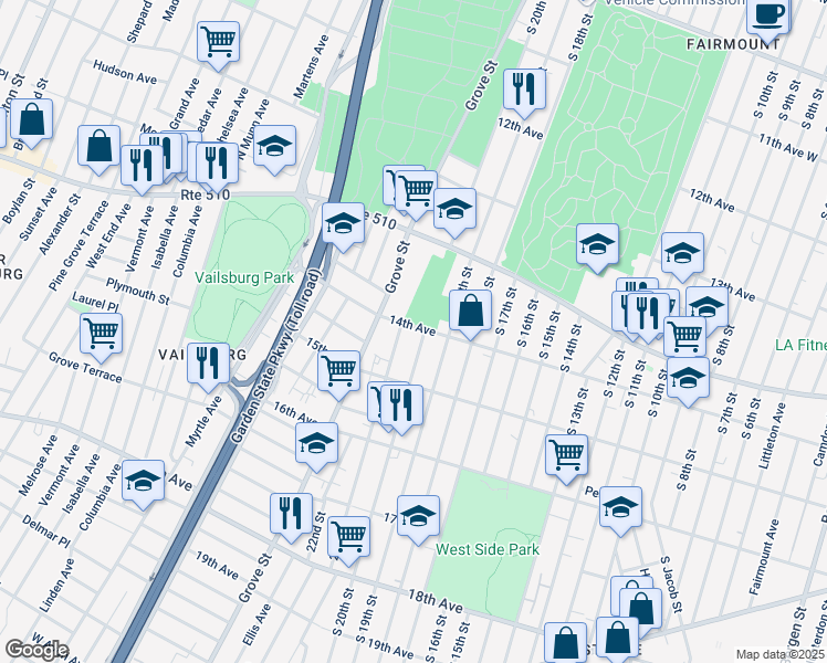 map of restaurants, bars, coffee shops, grocery stores, and more near 408 14th Avenue in Irvington