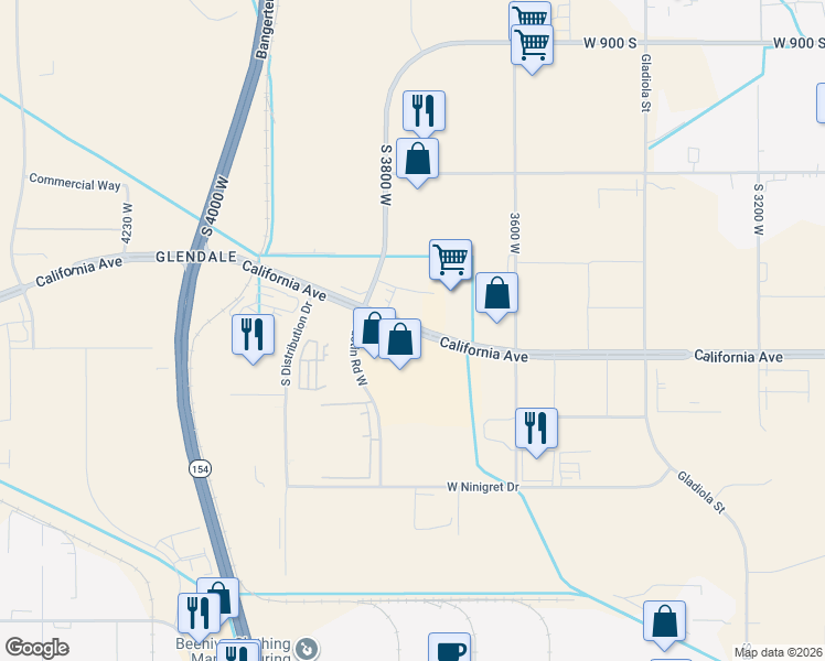 map of restaurants, bars, coffee shops, grocery stores, and more near 1316 West California Avenue in Salt Lake City