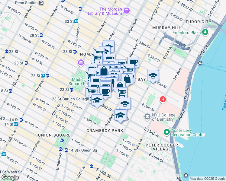 map of restaurants, bars, coffee shops, grocery stores, and more near in New York