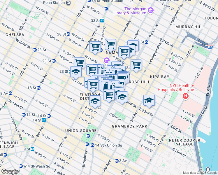 map of restaurants, bars, coffee shops, grocery stores, and more near in New York