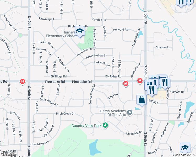 map of restaurants, bars, coffee shops, grocery stores, and more near 4800 Elk Ridge Road in Lincoln