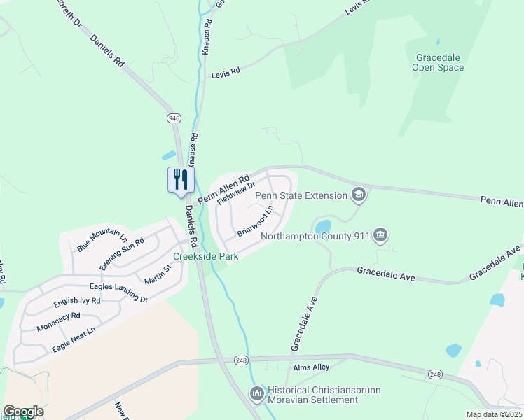 map of restaurants, bars, coffee shops, grocery stores, and more near 2922 Mallard Court in Nazareth