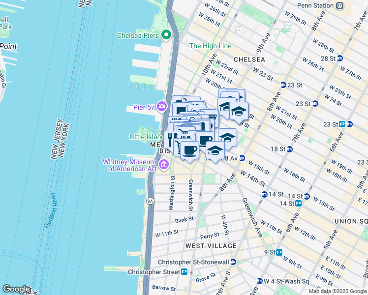 map of restaurants, bars, coffee shops, grocery stores, and more near in New York