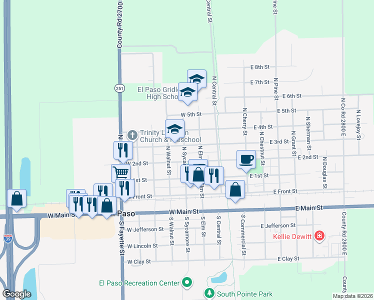 map of restaurants, bars, coffee shops, grocery stores, and more near 101-199 West 3rd Street in El Paso