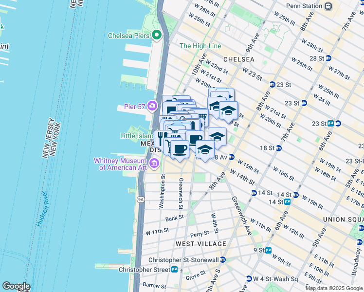 map of restaurants, bars, coffee shops, grocery stores, and more near in New York