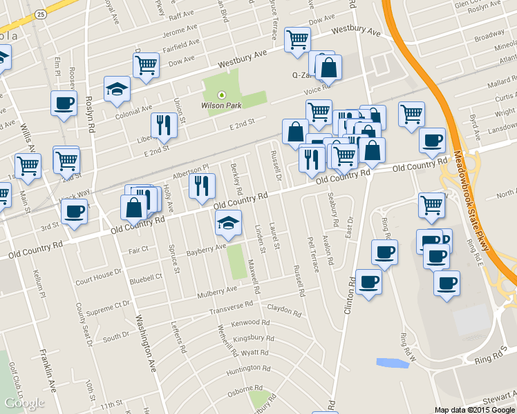 map of restaurants, bars, coffee shops, grocery stores, and more near 37 Linden Street in Garden City